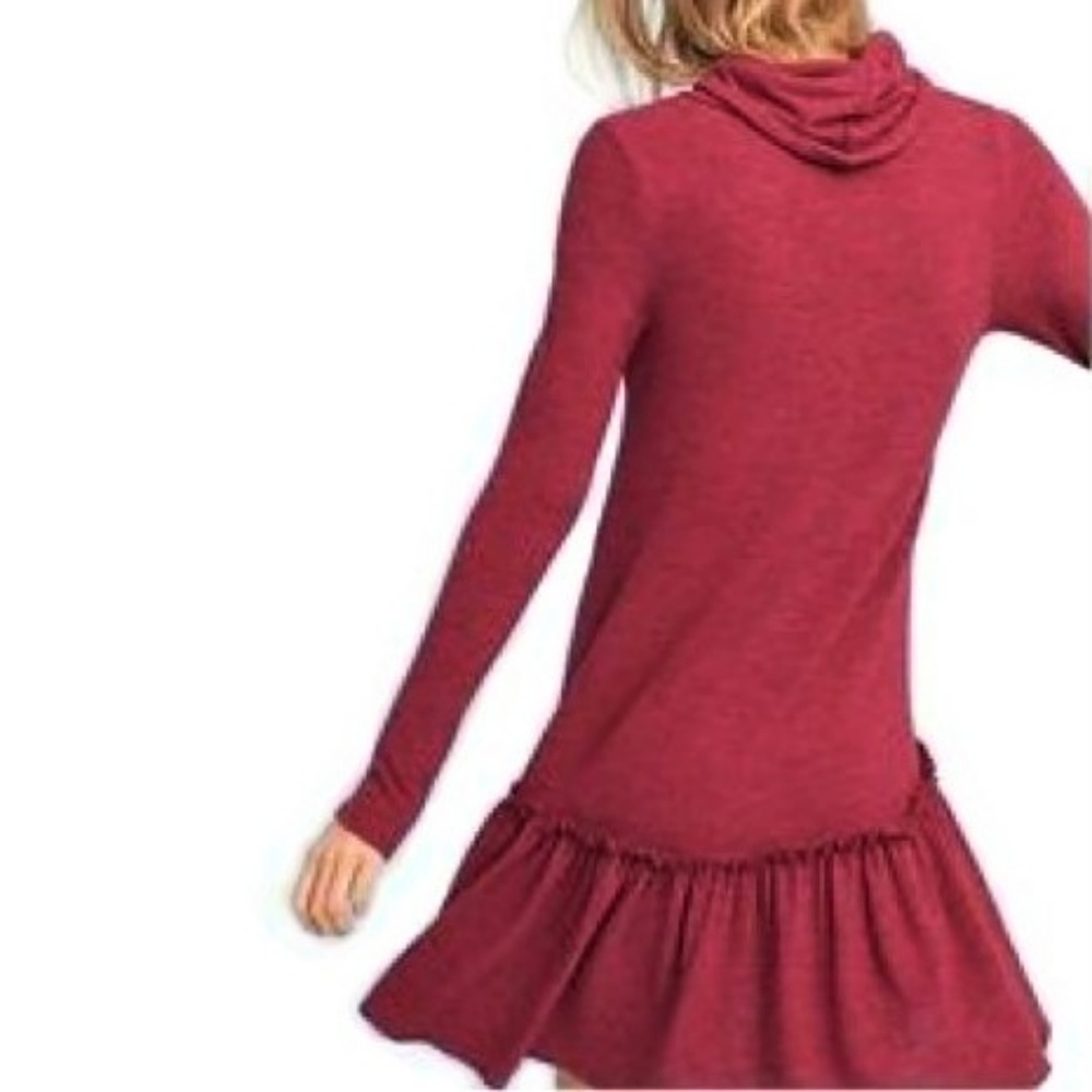 Sunday in Brooklyn Anthro Cozy Dress Soft Knit Cowl Neck Ruffle Hem Burgundy S - Picture 4 of 8